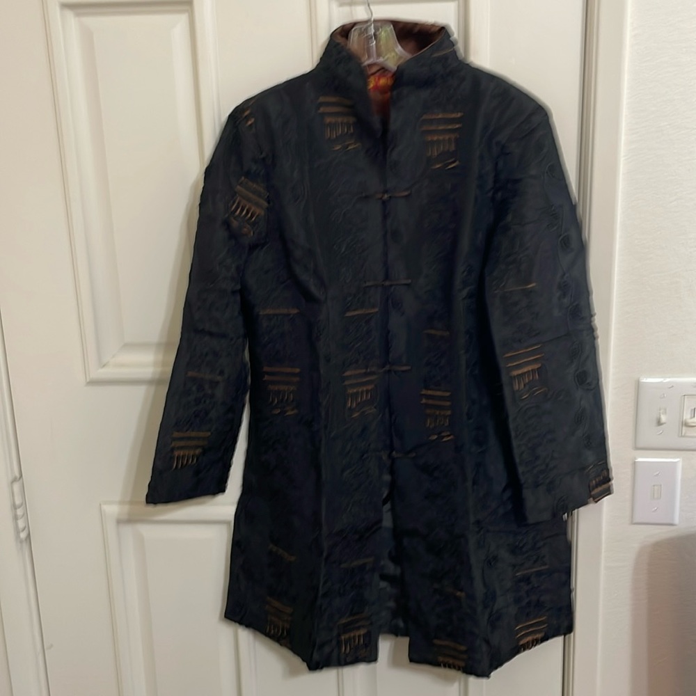 Black Embroidered Theatre Coat Jacket Sz L